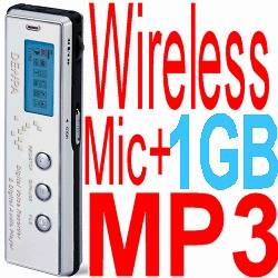   68Hrs Digital Phone/Voice Recorder+Wireless Mic/Microphone+MP3 Player