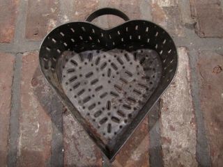 Antique 19c HEART Shaped CHEESE MOLD  ornately designed rare mould 