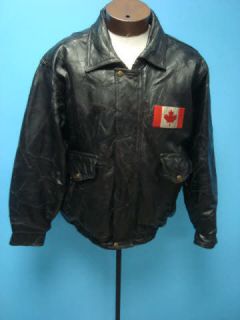 Canadian Flag Mosaic Black Leather Men Coat Jacket SZ M