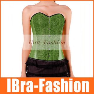 Green Satin Sequin Moulin Rouge burlesque lace up fancy dress corsets 