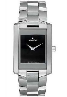 MOVADO MENS ELIRO SERIES SILVER TONE STAINLESS STEEL BLACK DIAL WATCH 