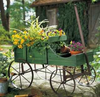   Wagon ROLLING country cart Flower plant pot stand Planter wheels yard