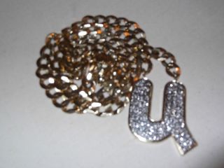   Solid Gold Necklace Initial U Paved 60 Diamond 30 72 gr 10mm