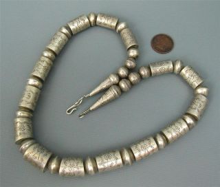 Old Navajo Sterling Stamped Tube + Saucer Bead Necklace 84 Grams 