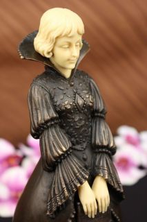 Old Fashion Lady With Bible Bronze Bone Sculpture Signed Chiparus 