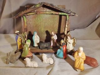 Vintage Nativity Creche 11 Figures Signed Germany