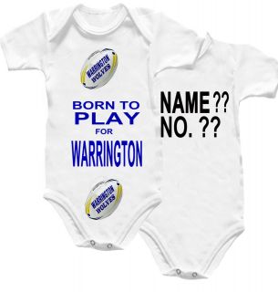 Warrington Rugby Baby Grow Shirt Born Play Wolves Ball Top Kit Name No 