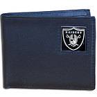 NFL Football Oakland Raiders Top Grain Leather Bifold Wallet with Team 
