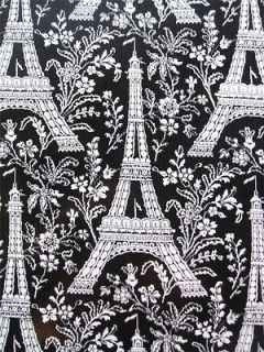 Michael Miller La Tour Eiffel Tower Black White Laminated Cotton 