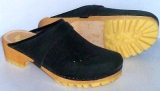 Mens, Wood sole clog Anna 107, Size 42(9) Loden green nubuck leather