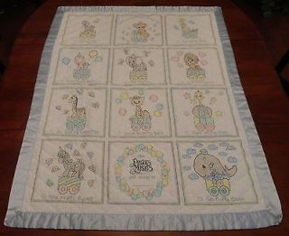   Moments Quilted Baby or Toddler Blanket Boy or Girl Light Blue Binding