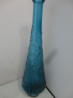 Vintage Glass Art Bottle Tall Italy Italian Retro Blue Genie Mid 