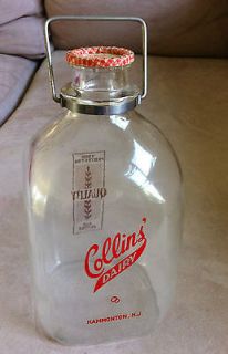 Collins Dairy 1 gallon antique glass milk bottle WITH CAP Hammonton 