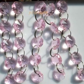 14mm octagon pink 2holes beads crystal chandelier lamp parts prism 