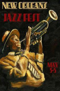New Orleans Jazz Festival Music Trumpet Player Vintage Poster Repro 