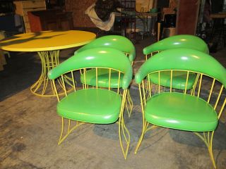   Modern WARREN PLATNER 4 chairs TABLE patio retro danish vinyl iron