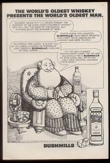 1972 comix style old man art Old Bushmills Irish Whiskey vintage print 