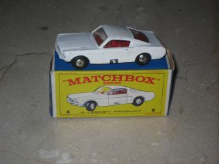 1966 Vintage Lesney Matchbox #8 White w/ Red Int Ford Mustang with 