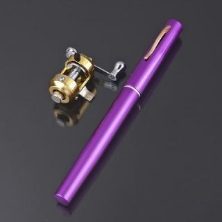   Pocket Saltwater Fishing Tackle Pen Rod Pole +Reel Combo purple US