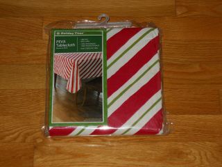 60 x 84 Oblong Candy Cane Stripe Vinyl PEVA Tablecloth NIP
