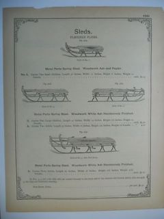 1890s Antique Flexible Flyer Snow Sleds Catalog Sheet Print Original