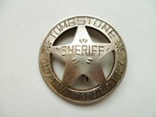 OLD WEST BADGE PIN TOMBSTONE SHERIFF ARIZONA TERRITORY SILVERPLATE