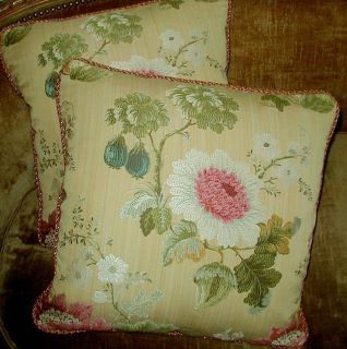   Floral Lampas Fabric Custom Designer Throw Pillows Yellow Perrault