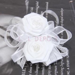 White Rose Flower Bride Bridesmaid Bridal Wedding Party Prom Wrist 