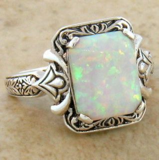 OPAL ANTIQUE VICTORIAN DESIGN .925 STERLING SILVER RING SIZE 6 