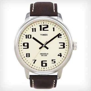 Timex Mens Oversized Easy Reader Brown Leather Watch, Indiglo, T28201