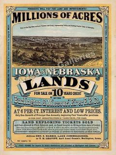 1872 Land for Sale Iowa & Nebraska Pioneer Poster 18x24
