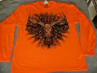 Blaze Orange Bone Collector LS Tshirt Archery Deer Hunting Skull 