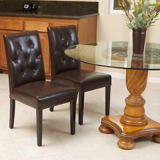 Set of 6 Elegant Brown Leather Dining Room Chairs With Tufted Backrest