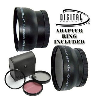 43MM Lens 2X TELEPHOTO & 0.45X WIDE ANGLE W/ MACRO + 3 FILTERS (UV PL 