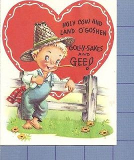   Card Cute Lil Country Boy Straw Hat Denim Overalls Bandana Fence