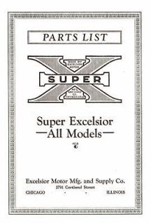 1925 1929 PARTS LIST   EXCELSIOR SUPER  X MOTORCYCLE   Quality 