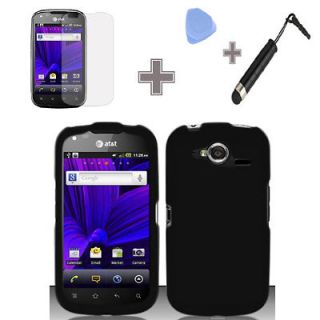 Pantech Burst P9070 AT&T Rubberized Solid Black Hard Case Cover+Screen 