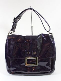 ROGER VIVIER PURPLE PATENT LEATHER FOLDOVER FLAP HANDBAG SILVER LOGO