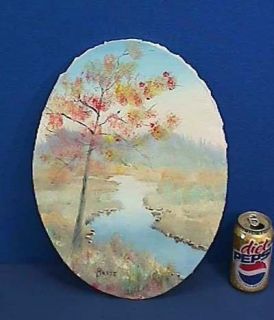 Oil Painting on Canvas Signed Brate Oval Shape