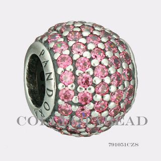Authentic Pandora Silver Abstract Pave Salmon Pink CZ Bead