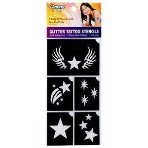 Glimmer Body Art Glitter Tattoo Tattoos 5 Stencils Stars NEW Night Sky 