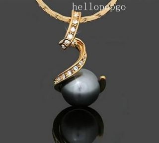 18K Rose Gold Gp Swarovski Crystal Plated Black Pearl Necklace C41