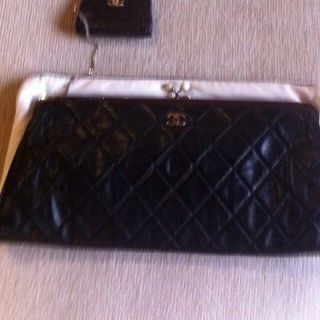 CHANEL BLACK AND WHITE CLASSIC CLUTCH HANDBAG WITH CHANEL COIN BAG