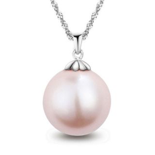   Silver 10mm Pink Freshwater Natural Pearl 18KGP Charm Necklace