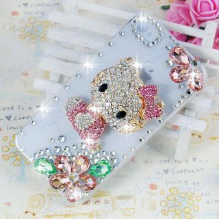 Fancy Crystal Bling 3D Hello Kitty Pearls Case Cover Skin For iPhone 4 