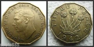 1942 Great Britain UK three pence coin VF