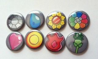   Pokemon Gym Badges 1 inch   pinback buttons   Kanto Region Gym Badges