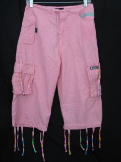 Hip Hop SAMBA Pink PONY BEAD Candy Cropped Cargo Parachute Pants 