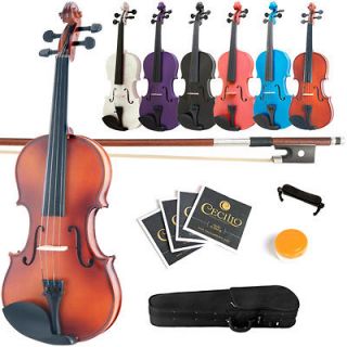 Mendini Wood Black Blue Pink Purple Violin ~4/4 3/4 1/2 1/4 1/8 1/10 1 