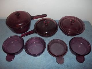 Pyrex VISION Cranberry Pink Corning   9 Piece Set Lot   7 Fry Pan 